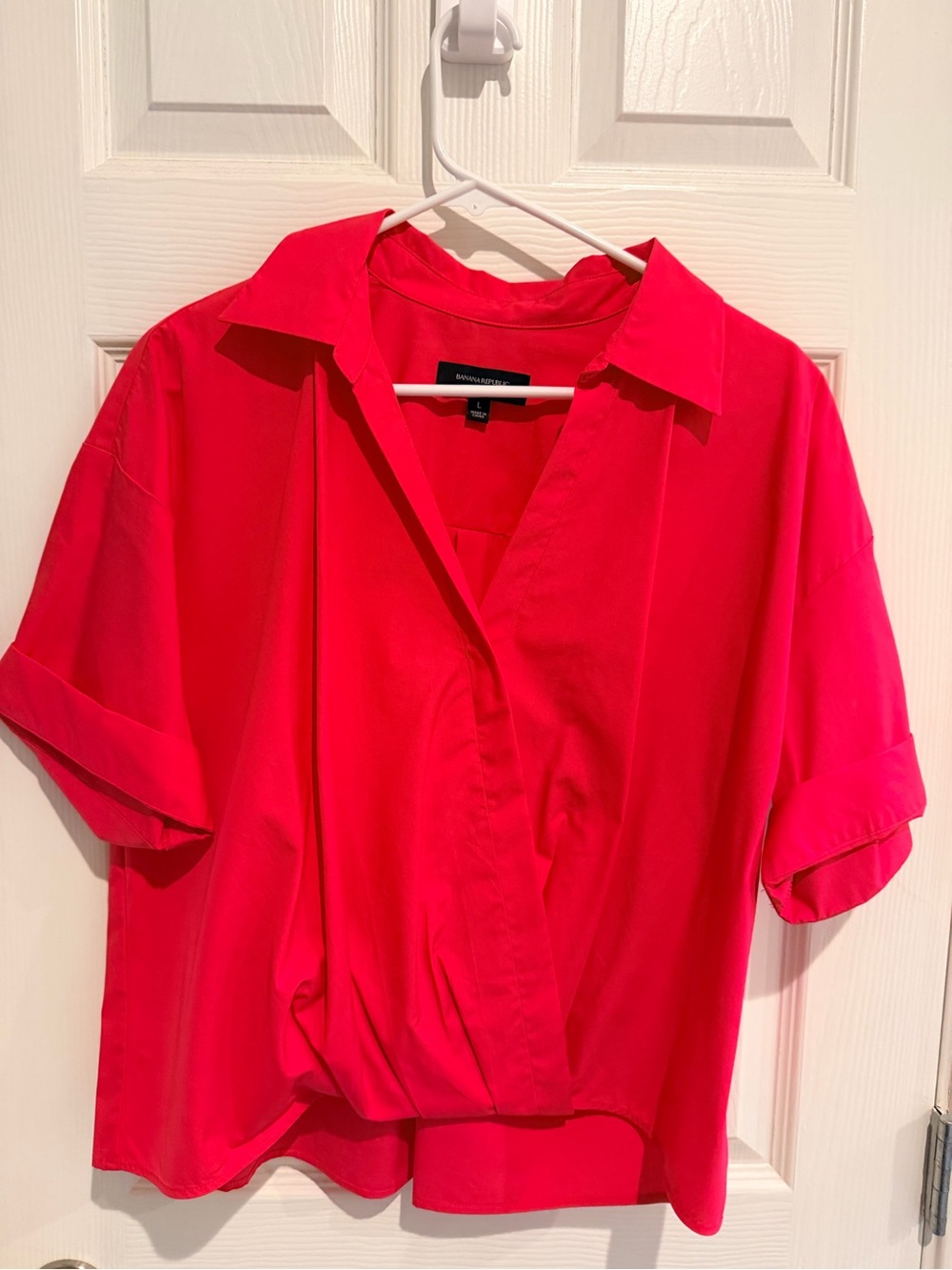 NWOT Banana Republic Factory Hot Pink Short Sleeve Crossover Shirt